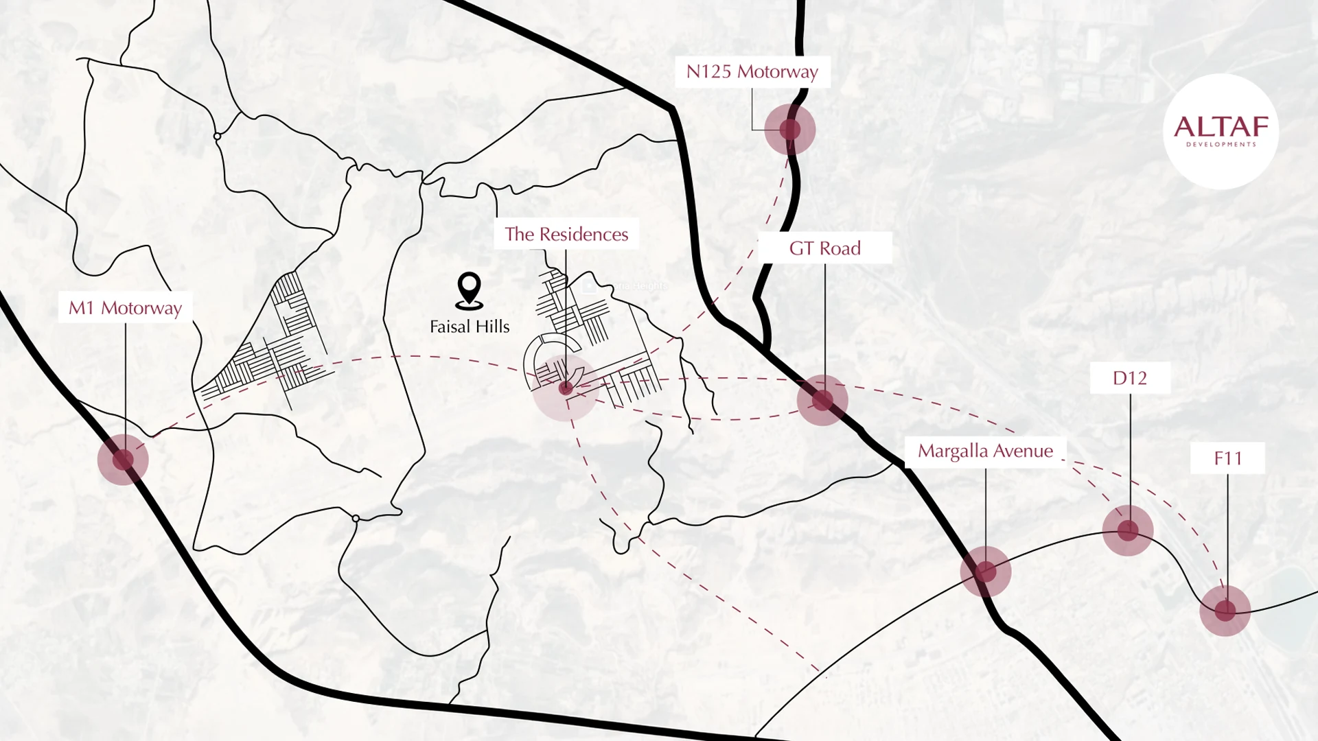 Map showing The Residences and surrounding road connectivity